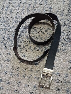 GUESS Men's Black Belt with Silver Buckle